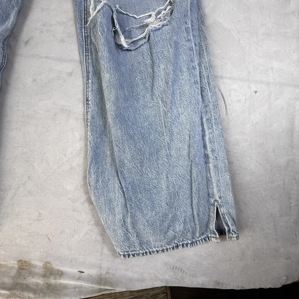 American Eagle Womens Wide-Leg Jeans Light Blue Denim High-Rise Baggy Ripped 2 - Picture 8 of 16